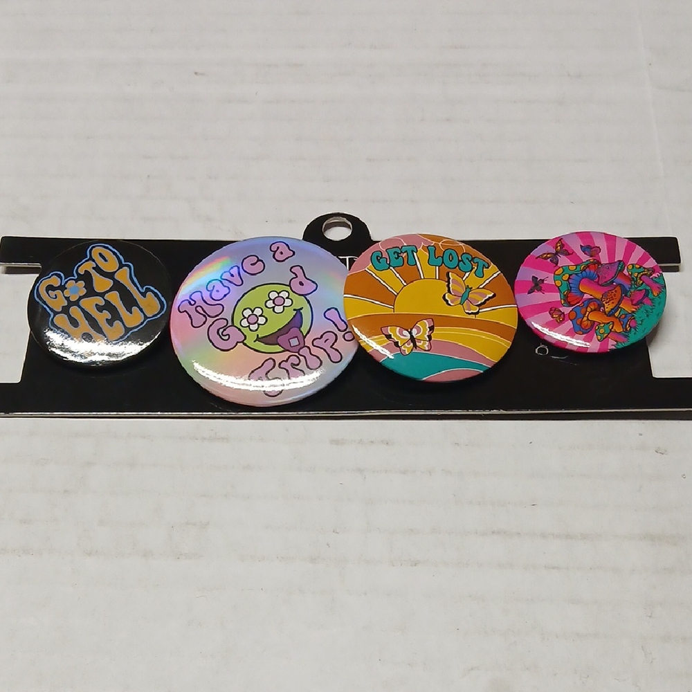 Dolls Kill Current Mood Trippy Psychedelic Button Pin Set RARE Rave Mushroom